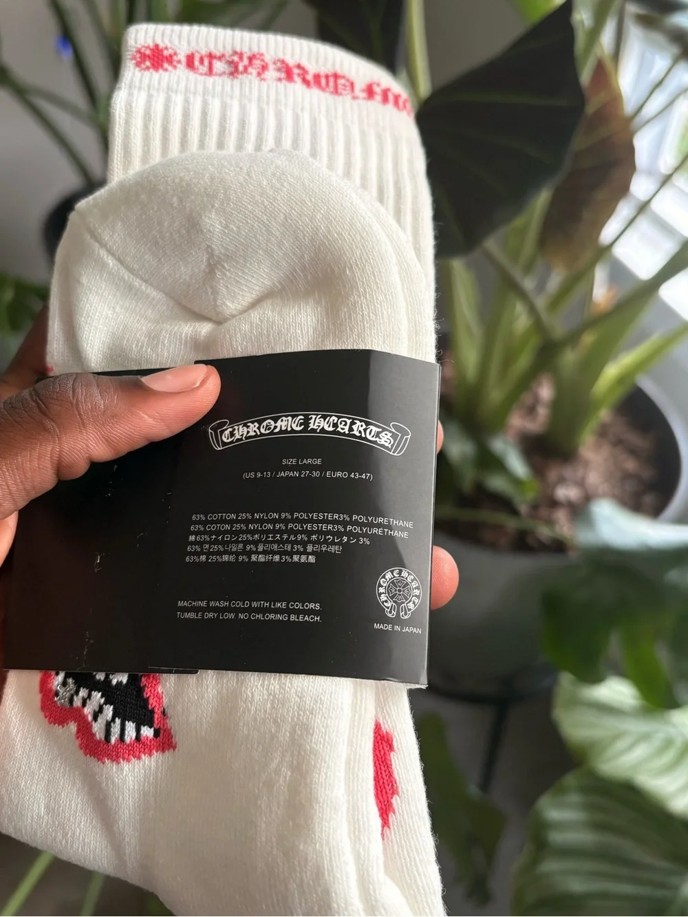Chrome Hearts White Crew Socks with Red Logo Accent